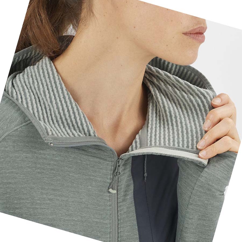 Salomon ESSENTIAL LIGHTWARM HOODED Kapucnis Pulóver Női Zöld | 05926-LBOZ