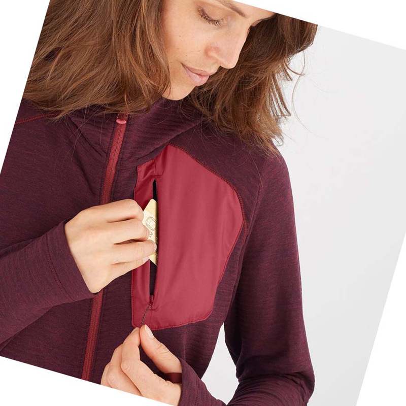 Salomon ESSENTIAL LIGHTWARM HOODED Kapucnis Pulóver Női Piros | 59731-NGWA