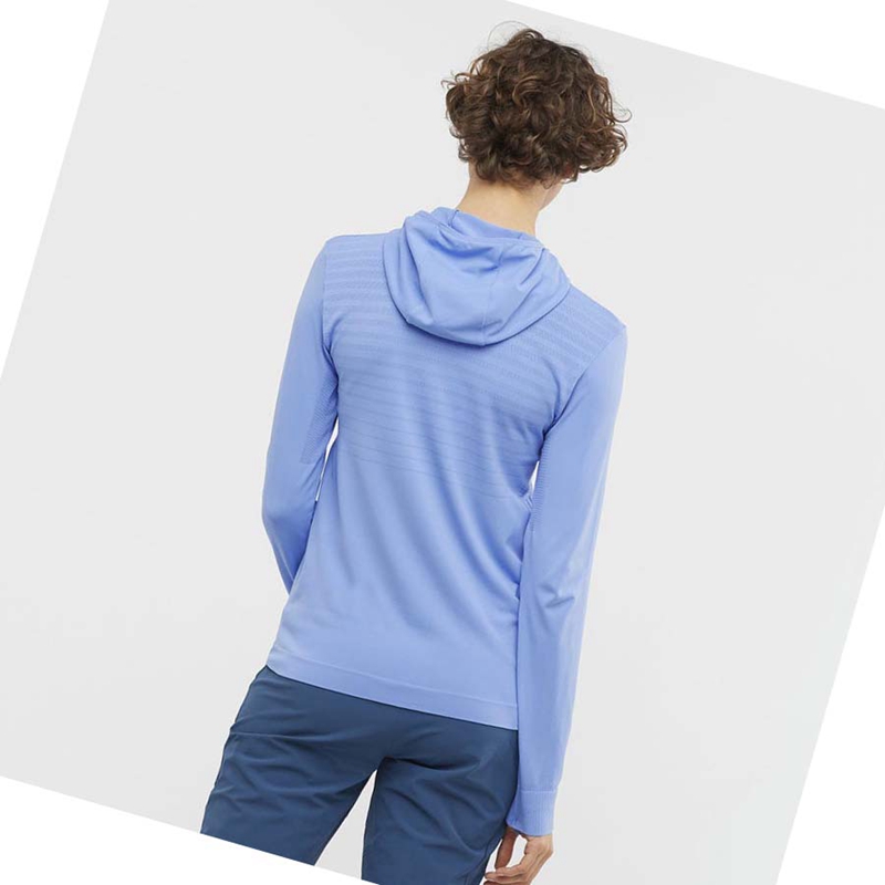 Salomon ESSENTIAL SEAMLESS Kapucnis Pulóver Női Kék | 20798-HJZU