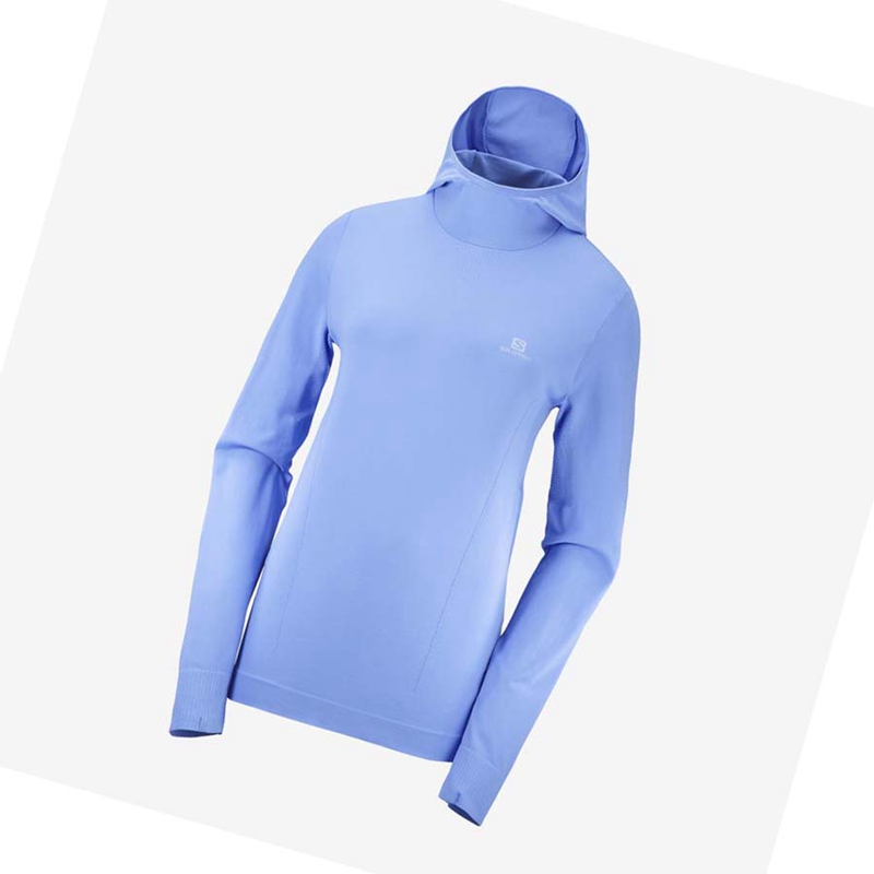 Salomon ESSENTIAL SEAMLESS Kapucnis Pulóver Női Kék | 20798-HJZU