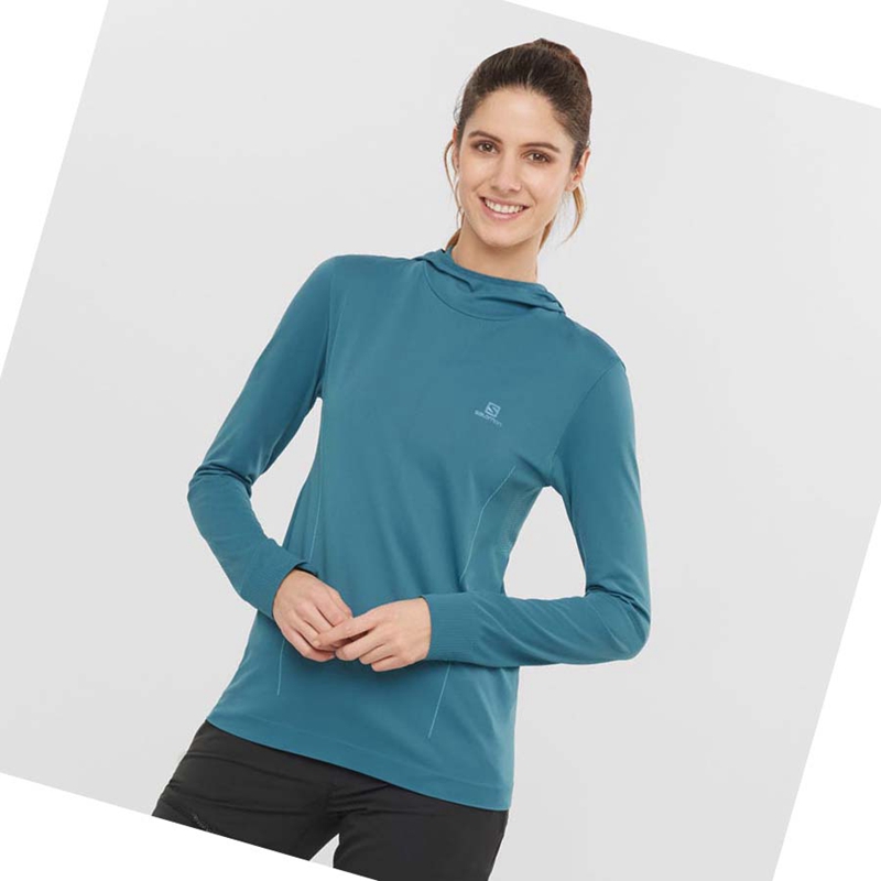 Salomon ESSENTIAL SEAMLESS Kapucnis Pulóver Női Sötétkék | 41896-OKRW