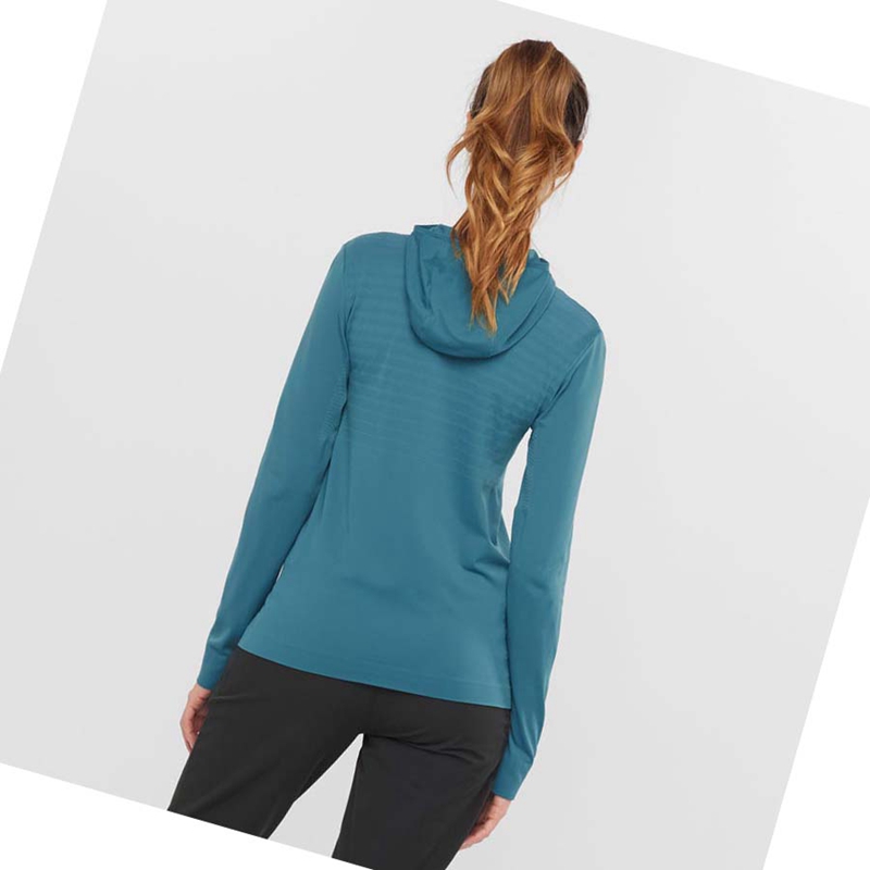 Salomon ESSENTIAL SEAMLESS Kapucnis Pulóver Női Sötétkék | 41896-OKRW