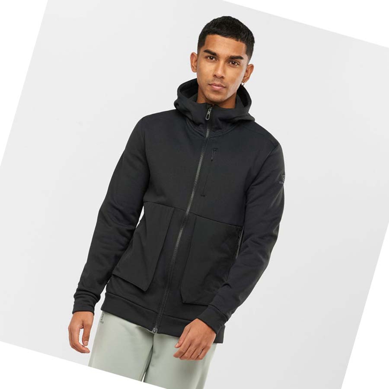 Salomon ESSENTIAL WARM FLEECE Kapucnis Pulóver Férfi Fekete | 68034-HNRP