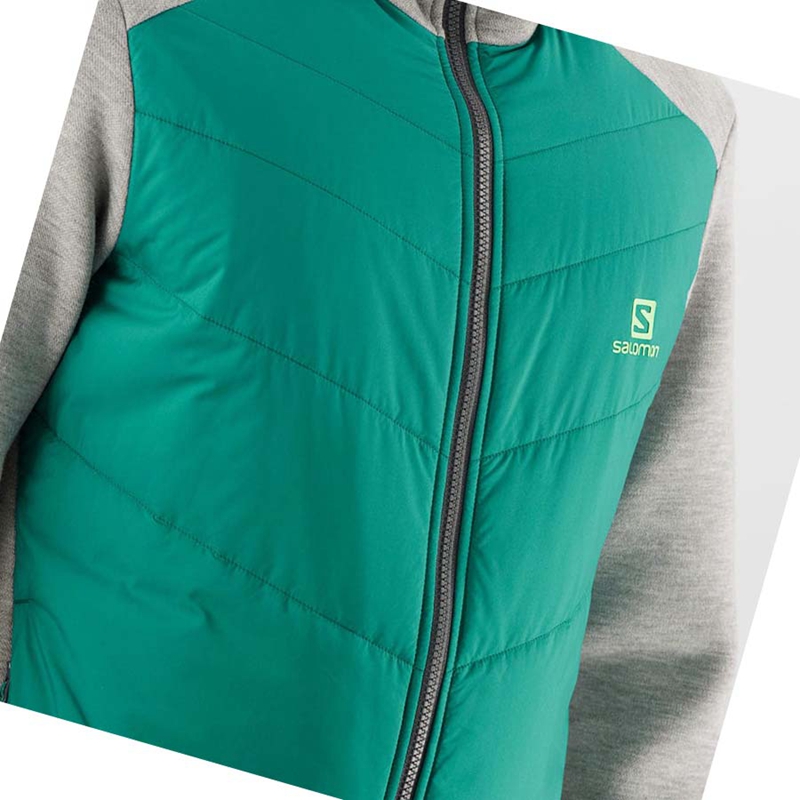 Salomon ESSENTIAL XWARM HYBRID Kapucnis Pulóver Férfi Zöld | 26095-FLQT