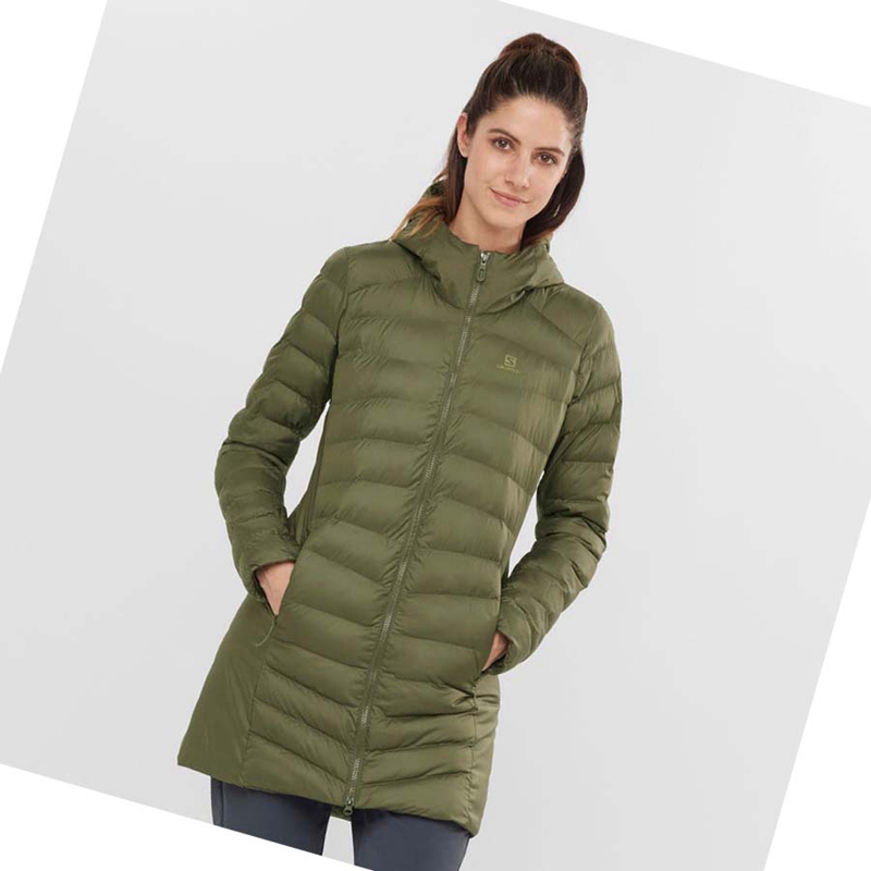 Salomon ESSENTIAL XWARM LONG INSULATED Kabát Női Olivazöld | 39056-OTCV