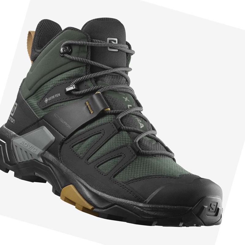Salomon X ULTRA 4 MID GORE-TEX Túracipő Férfi Zöld Fekete | 52736-IKET
