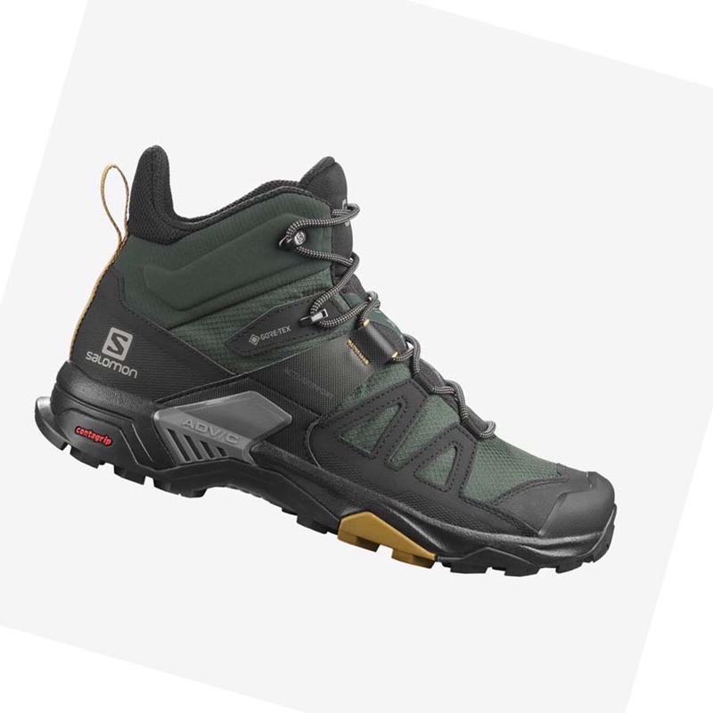 Salomon X ULTRA 4 MID GORE-TEX Túracipő Férfi Zöld Fekete | 52736-IKET
