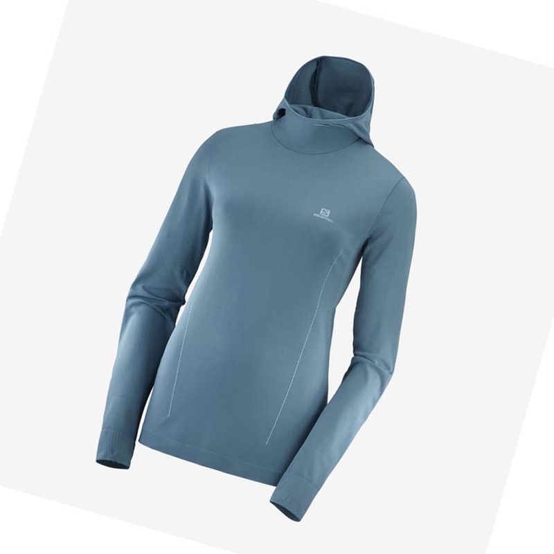 Salomon ESSENTIAL SEAMLESS Kapucnis Pulóver Női Sötétkék | 41896-OKRW