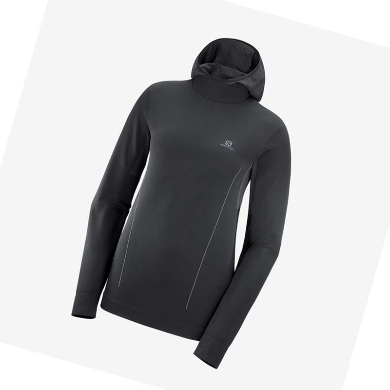 Salomon ESSENTIAL SEAMLESS Kapucnis Pulóver Női Fekete | 72598-JORI