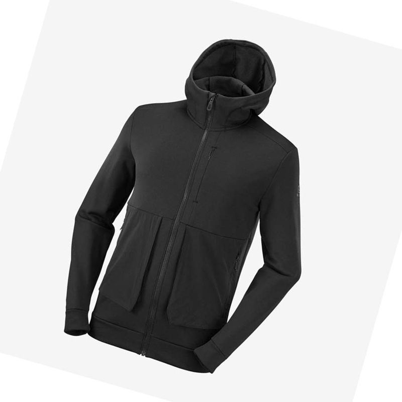 Salomon ESSENTIAL WARM FLEECE Kapucnis Pulóver Férfi Fekete | 68034-HNRP