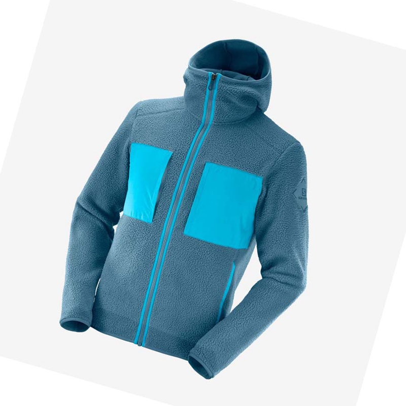 Salomon ESSENTIAL WARM TEDDY Kapucnis Pulóver Férfi Kék | 35284-HDVU