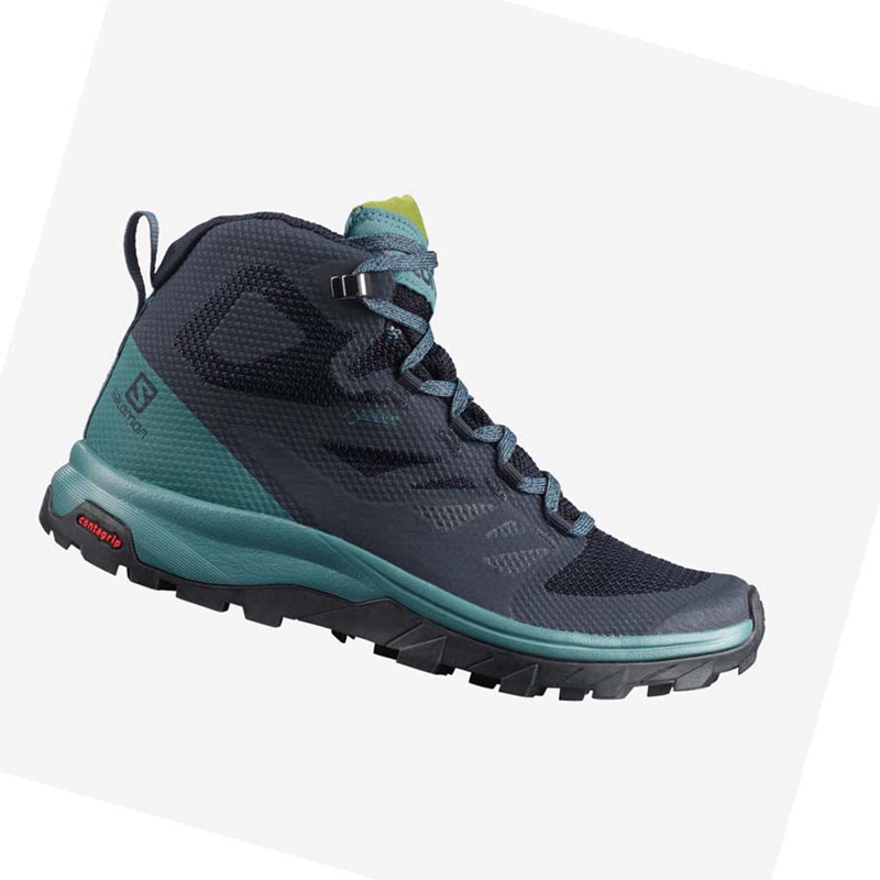Salomon WoOUTLINE MID GORE-TEX Túracipő Női Fekete Zöld | 54601-FMZW